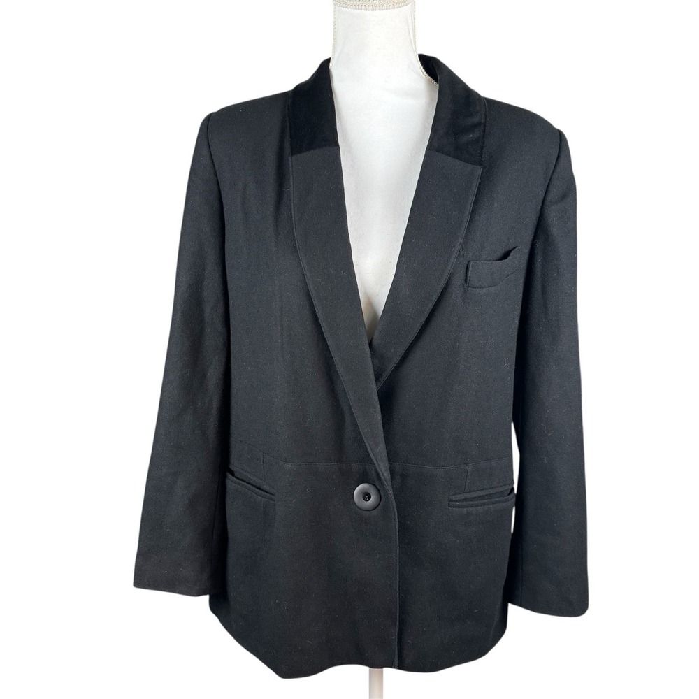 Novo Club Womens Wool Blazer‎ Velvet Collar Relaxed Fit Size 6 Black Vtg Office - Picture 2 of 8